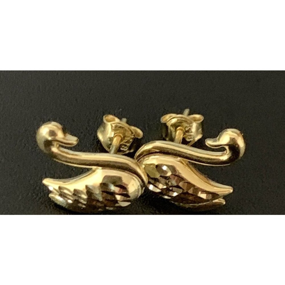 18K Japan Gold  Swan Stud Earrings - Picture 8 of 8